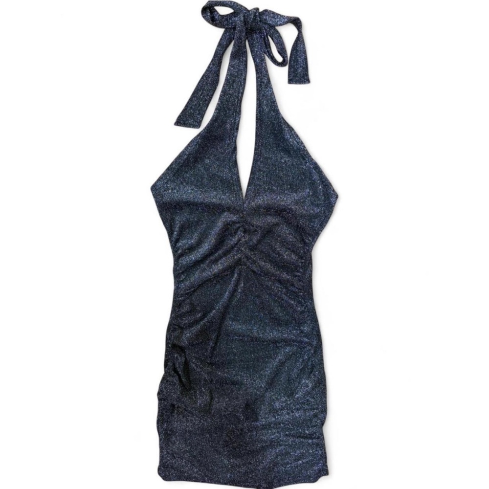 Black glitter halter dress